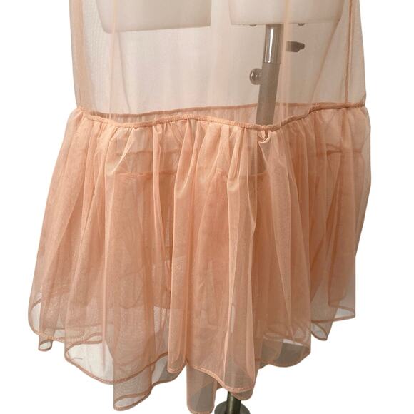 Women's Peach Orange Short Sleeve Sheer See Trough Organza Ruffle Maxi Dress S - Picture 3 of 6